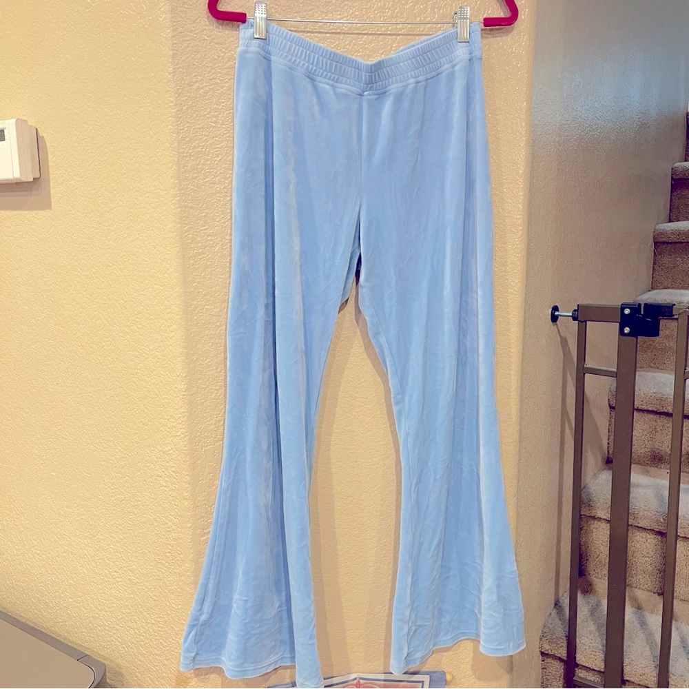 baby blue velour flare pants